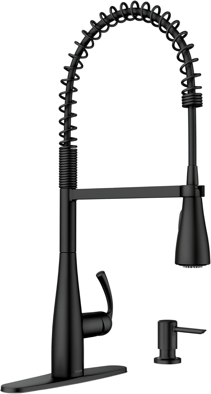 Moen 87814BL Essie Kitchen Faucet Matte Black Pulldown Pre-Rinse Soap Dispenser